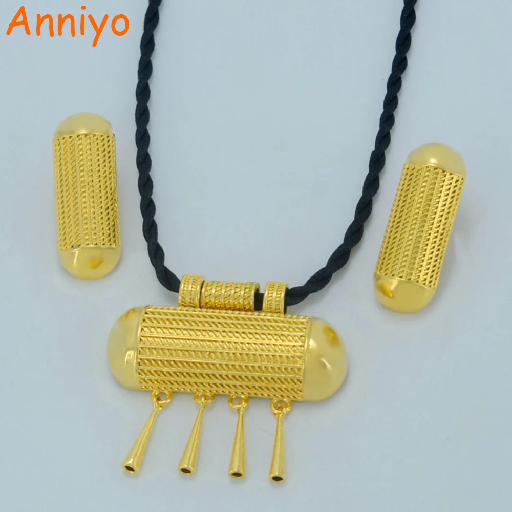 

Anniyo Latest Ethiopian Traditional Jewelry Set Necklace Earrings Gold Color Eritrea Women's Fashion Habesha #003001
