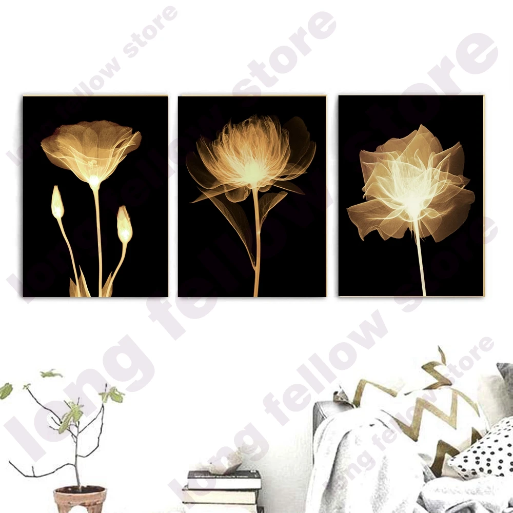 Black Golden Flower Art Canvas Painting Posters Prints Wall Pictures Home Decor