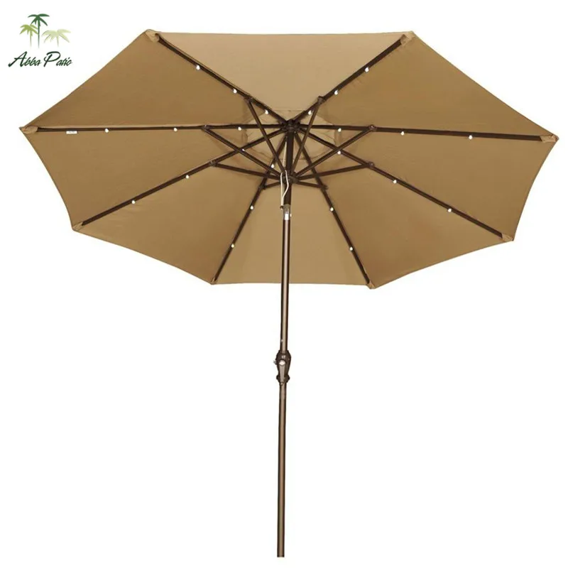 Abba Patio 9' Round Aluminum Solar Powered 24 LED Light Patio Umbrella