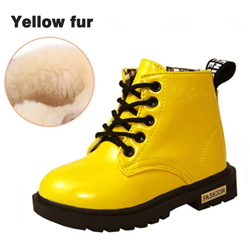 Детская обувь; Ботинки martin; детская зимняя обувь; ботинки в байкерском стиле; сезон осень-зима; коллекция года; детские кожаные водонепроницаемые кроссовки - Цвет: yellow fur