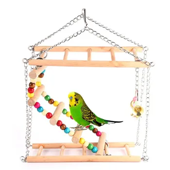 

Parrots Toy Bird Wood Swing Exercise Climbing Hanging Ladder Bridge Wooden Rainbow Hammock Bird Toy With Bells