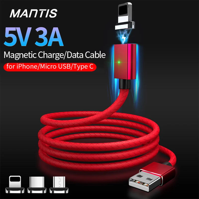 

MANTIS Mangnetic Cable for Apple iPhone 3A Magnet USB Type C Charging Micro USB Phone Cable Data Charger Android Fast Data Cord