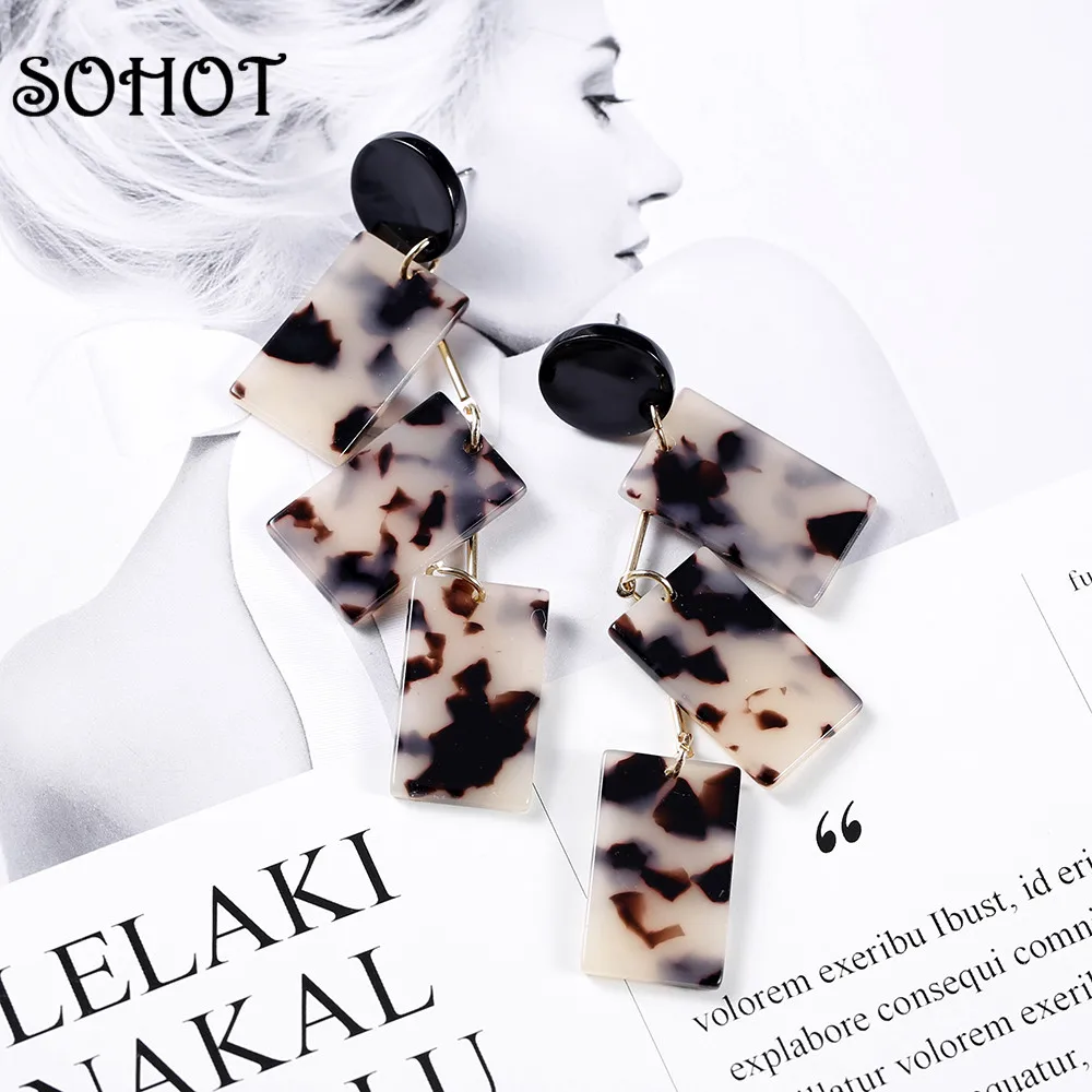 Новое поступление 2019 длинные женские висячие серьги SOHOT многослойные квадратные