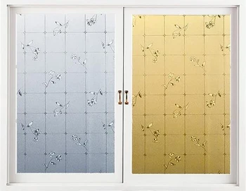 

Privacy Textured Static Cling Stained Glass Home Decor Golden and White Check Flower UV Anti Glass Film Window Sticker 45-90cm