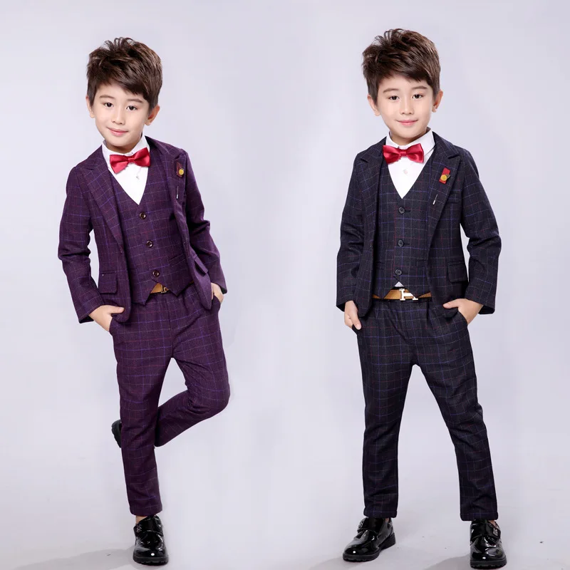 Вечерние хлопковые детские костюм для мальчиков s блейзеры комплект джентльмена в клетку для детей костюм для мальчиков 3 шт.: Куртки жилет одежда, брючный костюм 2-10year
