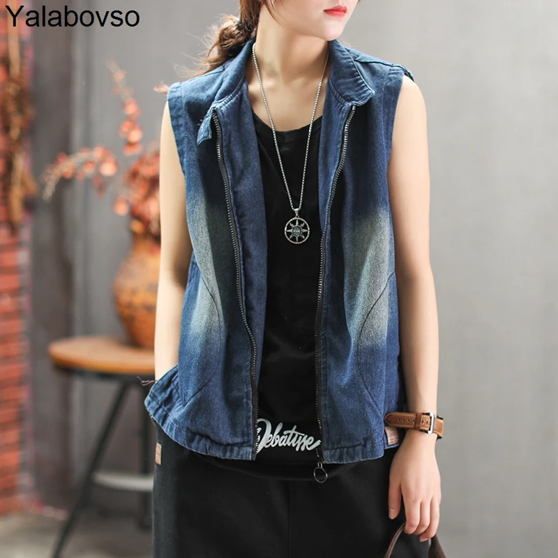 

2019 Denim Waistcoat Sleeveless Washed Denim Coat 3colors Zipper All match Vest for woman irreguler Soft Vest A0B-Z30