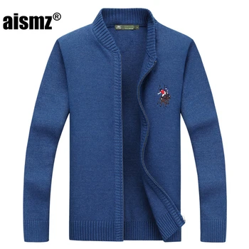 

Aismz Mens Sweaters 2018 Autumn Winter New Simple Fashion Cardigan Collar Sweater Pullover Men Sueter Hombre Zipper Plus Size