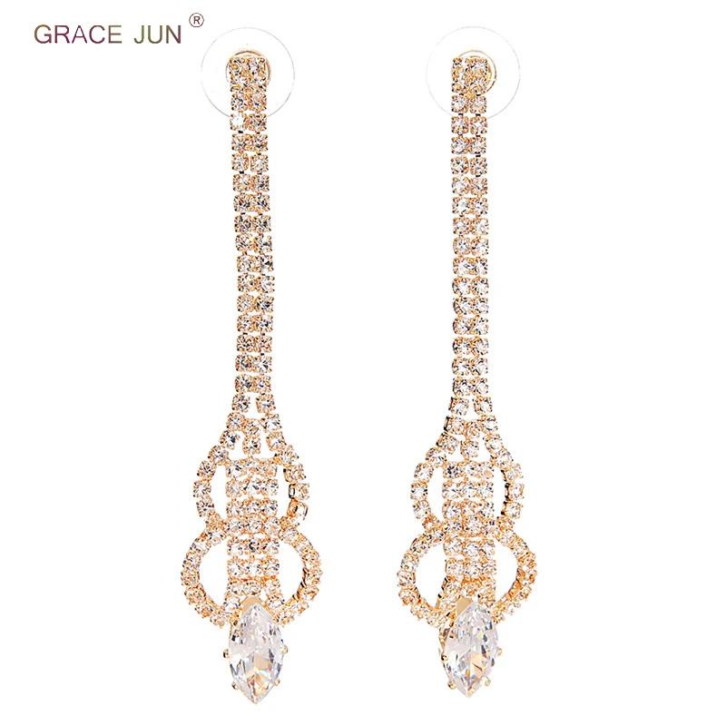 

New Unique Design Long Crystal Cubic Zircon Circle Geometric Dangle Drop Earrings Charm Bridesmaid Wedding Best Jewelry Brincos