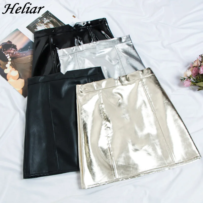 

HELIAR PU Leather 2019 Spring Autumn Women Skirts Solid Harajuku Casual Sexy Micro Mini Short JK Skirts Women Short Skirt