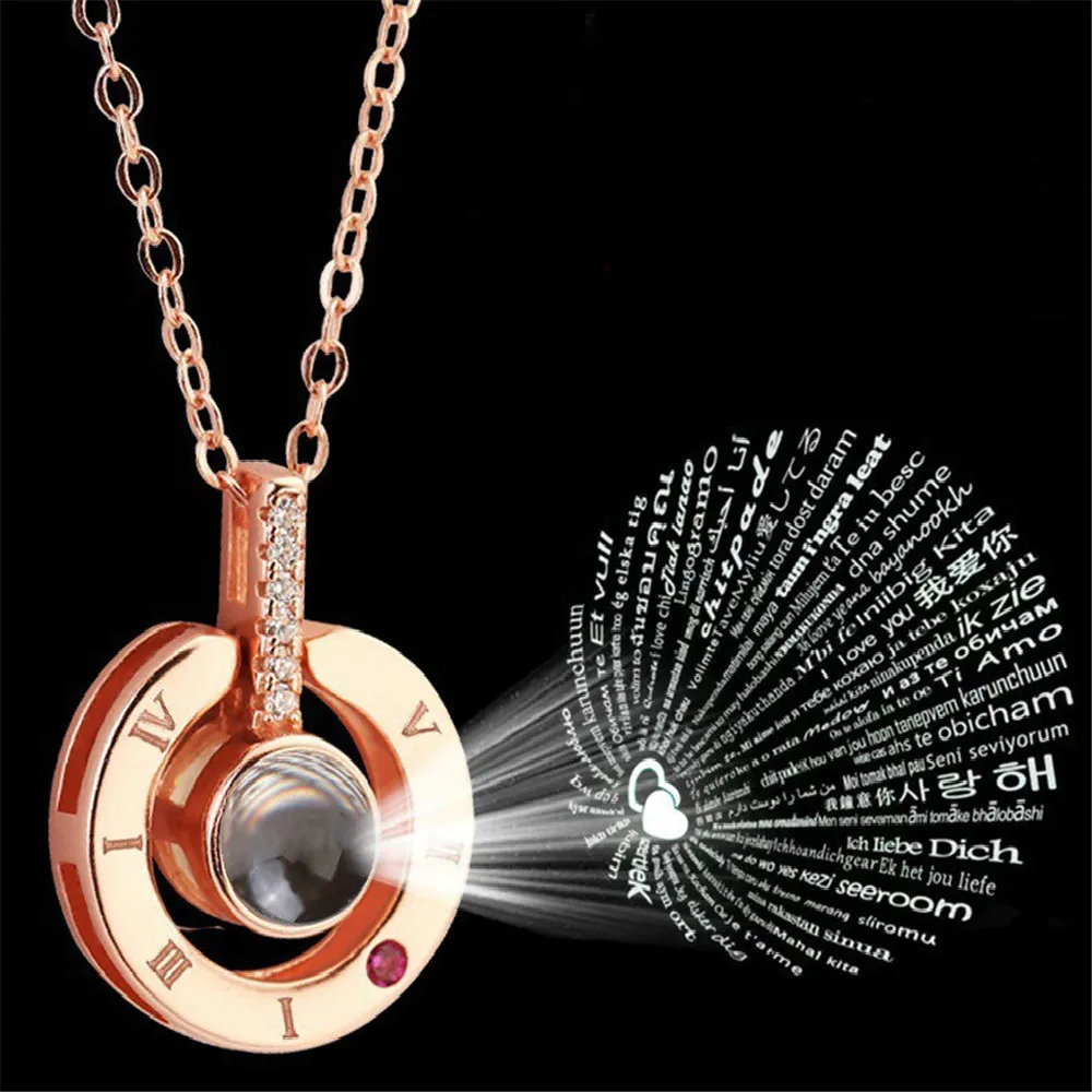 

Lovers Necklace Simple Link Chain Pendant 100 Languages I Love You Projection Romantic Gifts Men Women Wedding Pendant Necklace
