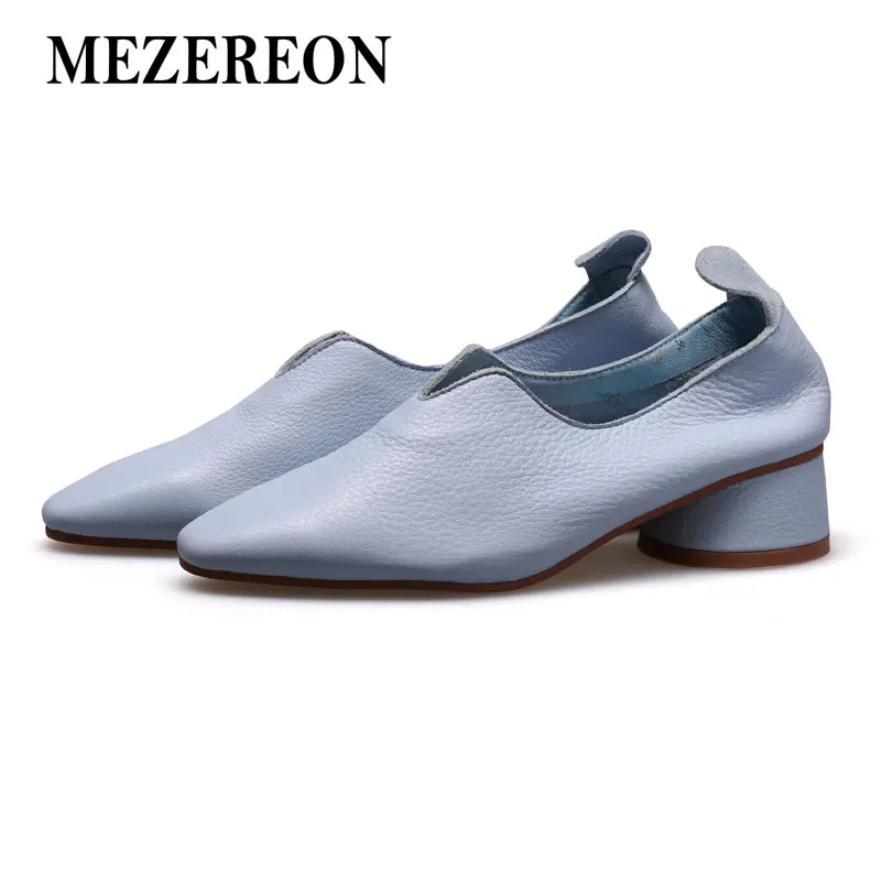 

MEZEREON Spring Autumn Shoes Woman Square Toe Footwear Slip On Ladies Shoes Soft Leather Women Shoes 4 Colors