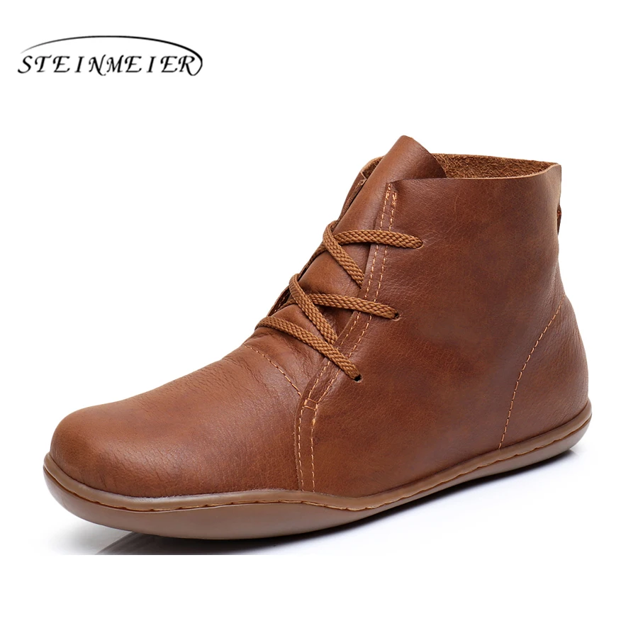

Women Genuine Leather Ankle Boots retro Handmade big size brown navy suede lace up Comfortable soft woman Shoes 2018 spring