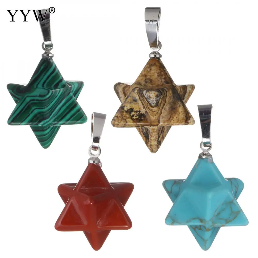 

New Fashion Women Men Jewelry Natural Real Stone Pendant Star Shaped Quartz Turquoises Agata Sea Opal Jaspers Stone Pendants
