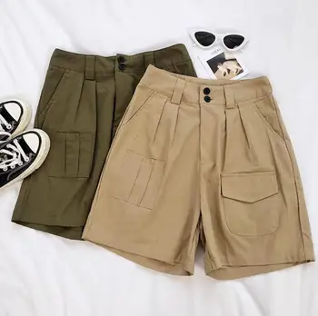 

Summer pocket high waist loose casual shorts