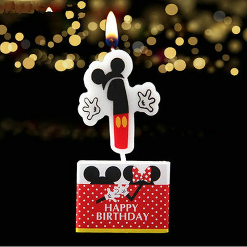 1 шт. свечи в виде Микки Мауса, юбилейный торт, цифры, От 0 до 9 лет, с днем рождения, Мультяшные свечи, плавающие свечи, вечерние украшения - Цвет: Mickey 1
