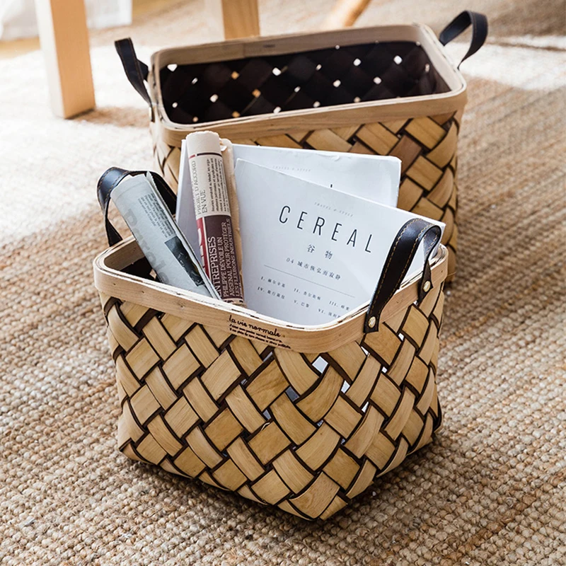

MDZF SWEETHOME Storage Basket Handmade Woven Rattan Straw Food Container Kitchen Organizer Bread Fruit Holder Wicker Basket