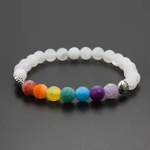 Ювелирные изделия ручной работы 7 Красочные чакра натуральный камень бусины браслет для йоги сплав посеребренный метал браслет со слонами для женщин