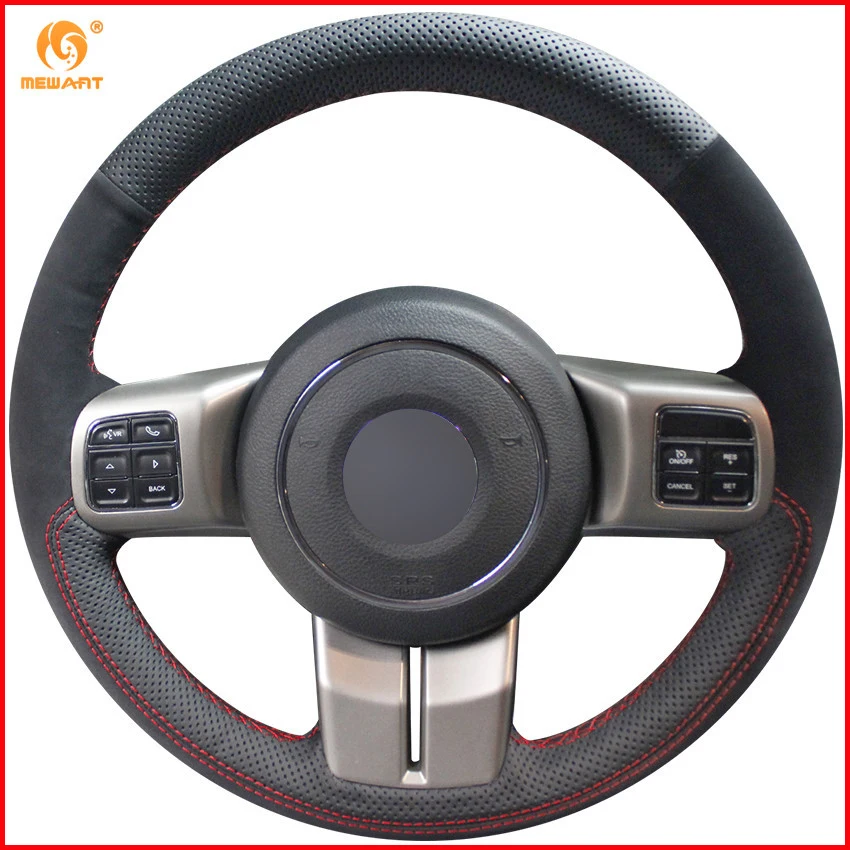 Black Genuine Leather Black Suede Car Steering Wheel Cover for Jeep
