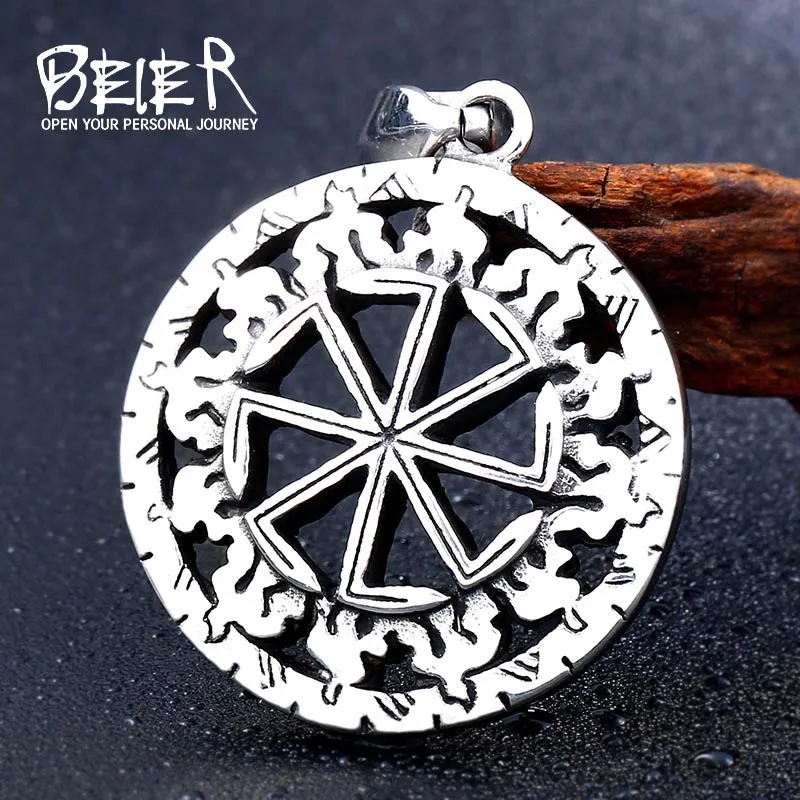 

Beier 316L stainless steel Kolovrat Handmade Pendant Necklace Slavic Amulet Pagan Solar Symbol Wheel Nordic Viking jewelry LP305