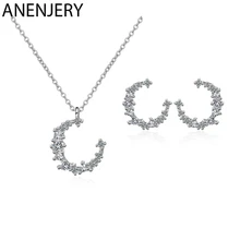 ANENJERY set di gioielli in argento Sterling 925 orecchini a forma di luna irregolare con zircone dolce Flash per regalo donna