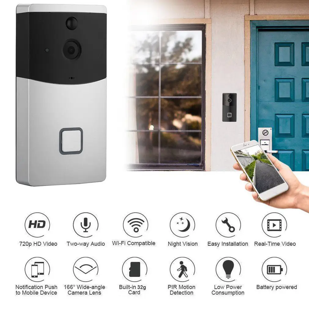 

Smart WIFI Video Doorbell 720P HD 166 Degree Wide Angle Camera Lens Two Way Talk Night Vision PIR Motion Dection