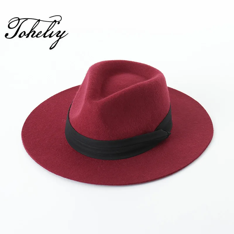 

Autumn Winter Fashion wool Bowknot Vintage Wide Fedoras Hats for Women