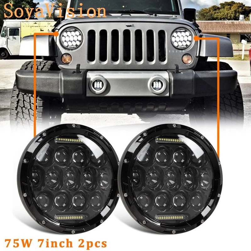 75 Вт черный 7 &quotобъектив проектора фары дюймов светодиодные DRL пригодный для Jeep
