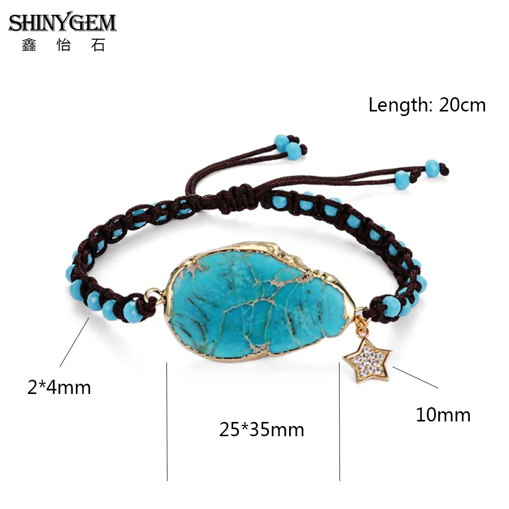 SHINYGEM Императорский голубой морской камень из осадочной породы браслеты Абак Бусы коса браслет милый большой натуральный камень браслеты для женщин