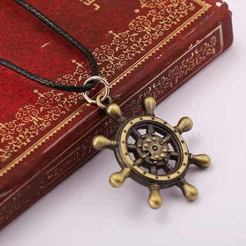 

HSIC 10pcs/lot Anime One Piece The Rudder Compass Marks Brown Metal Pendant Necklace Rope Chain For Fans Wholesale 11562