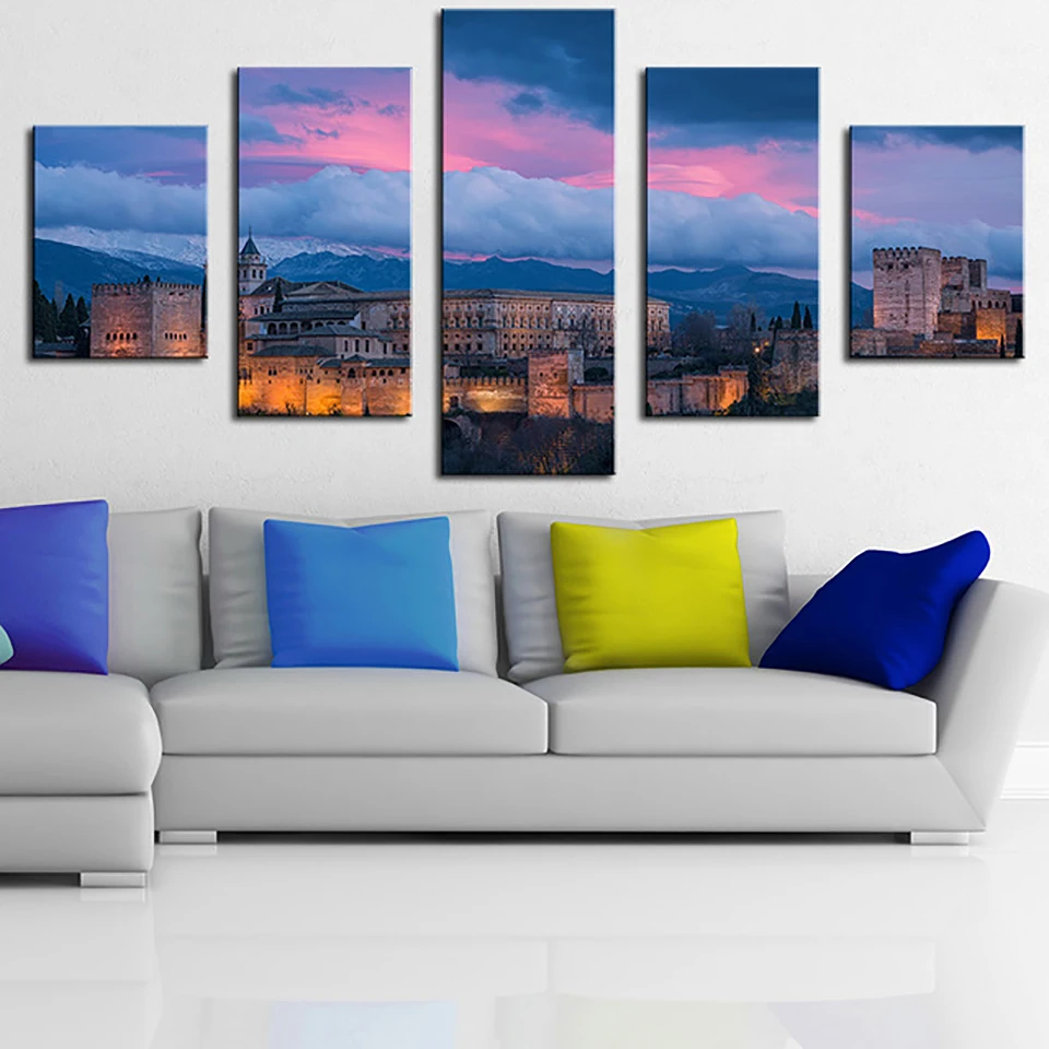 

HD Printed Modern Wall Art Painting Modular Canvas 5 PiecePcs Foreign Building Scenery Home Decor Living Room Pictures Framed