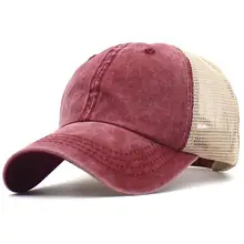 Washed Dye Cotton Mesh Dad Hat Summer Trucker Cap Adjustable Snapback Baseball Hat Old School Style Black Navy Grey Orange Khaki