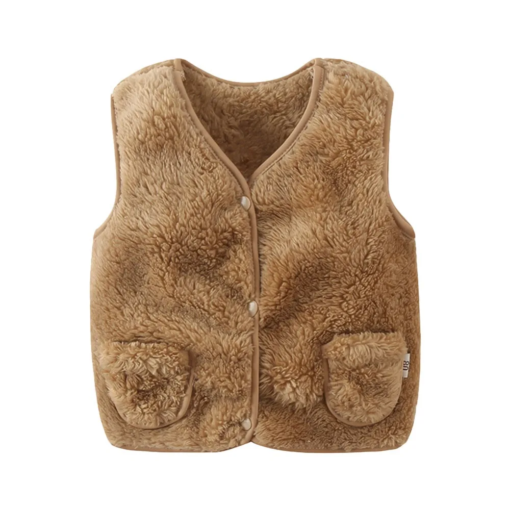 Winter Comfortable Warm Fleece Girls Boys Vest Coats Unisex Faux Fur Waistcoat with Pockets Clothes for 0-5Years Kids Vest Girls