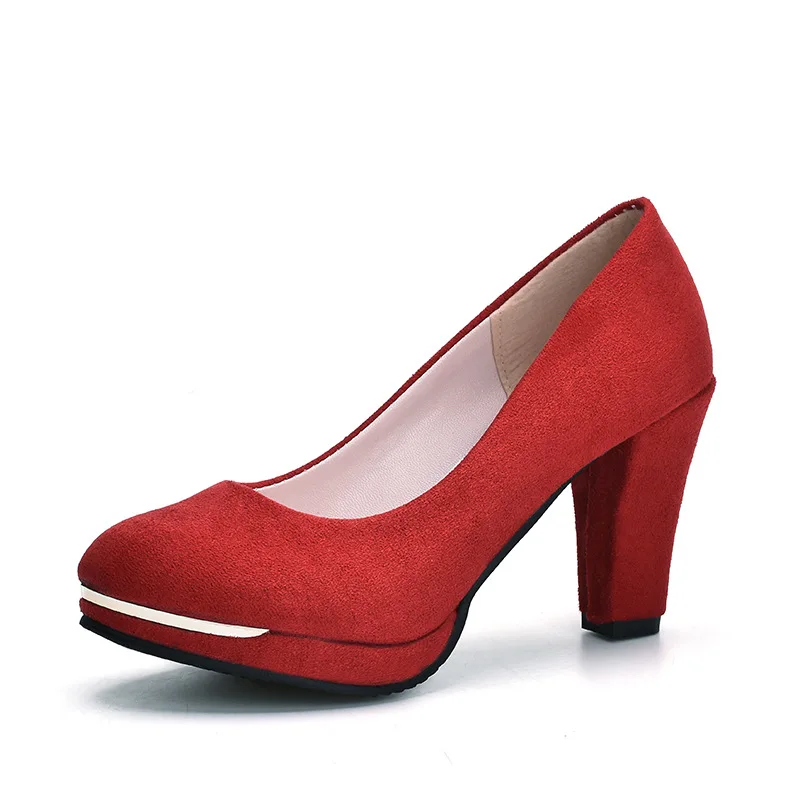 Новинка года; сезон весна-осень; повседневная обувь на высоком каблуке; пикантные женские туфли-лодочки на платформе и толстом каблуке; цвет черный, красный, розовый; женская обувь; WSH3187 - Цвет: Красный