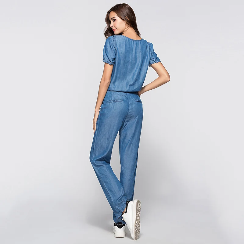 Super Billige Kaufen ESCALIER Womens Denim Jumpsuit Blauwe Lange Broek LA-49