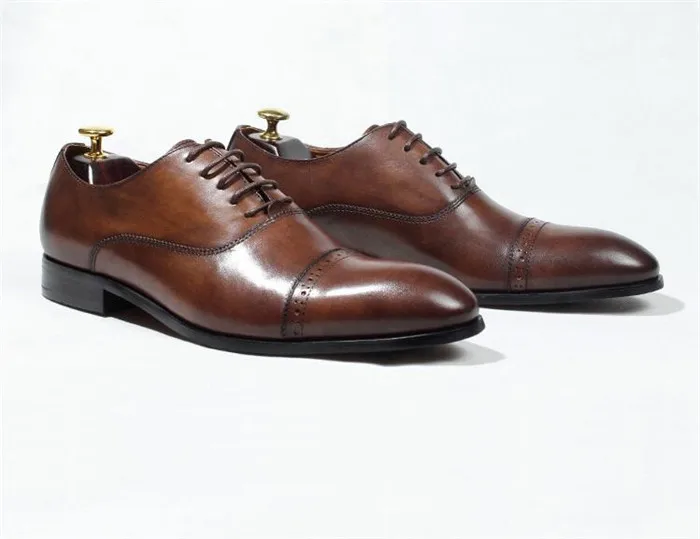 Для мужчин на шнуровке оксфорды с острыми носками туфли Goodyear обувь ручной работы бизнес Баллок резной кожи Свадебная обувь