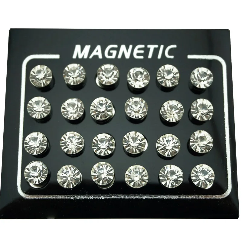 

12 Pair/lot 4/5/6/7mm Round Crystal Rhinestone Magnet Stud Earring Puck Women Mens Magnetic Fake Ear Plug Jewelry Dropshiping