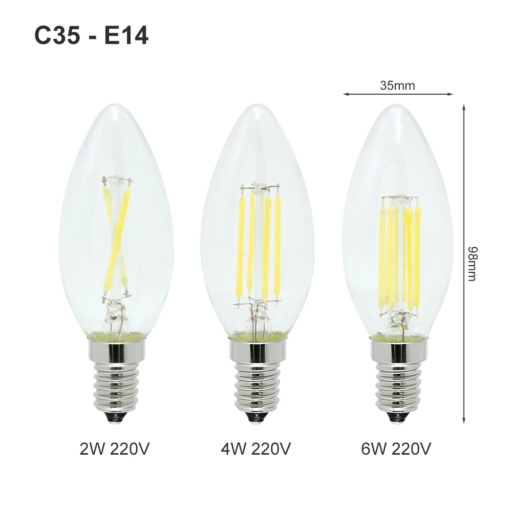 1pcs E27 E14 LED Filament Bulb Dimmable 2W 4W 6W 8W Retro Vintage Glass G45 A60 Edison Lamp 220V Ampoule Candle Light Chandelier