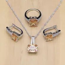 925 серебро, свадебные ювелирные изделия, натуральный камень шампанского, циркон, ювелирные наборы для женщин, серьги/кулон/ожерелье/кольца