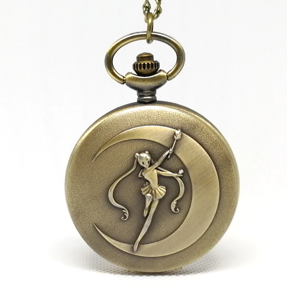 New Fashion Golden Bronze Grey Sailor Moon Anime Cartoons Quartz Pocket