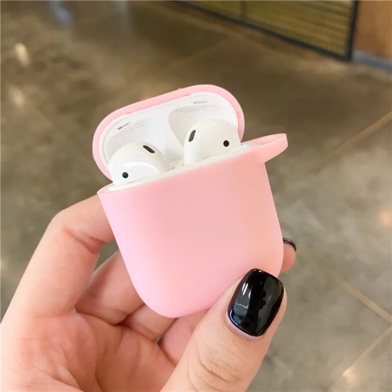 Сплошной цвет ТПУ силиконовый для AirPods защитный чехол Bluetooth наушники чехол для Apple Air pods корпусы гарнитурные зарядные коробки - Цвет: Pink