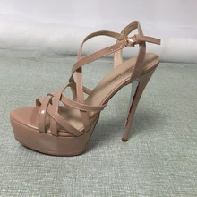Nude Cross Strap Women Sandals High Heels Platform Stilettos Cross Strap Shoes Model For Women Ladies High Heel Sexy Lady Shoes