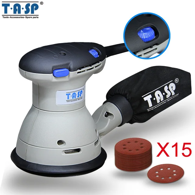 TASP 350 W переменная скорость Эксцентриковая шлифовальная машина роторная машина шлифовальная машина + 1 пылезащитный мешок и 15 наждачная бумага-MRS350Q