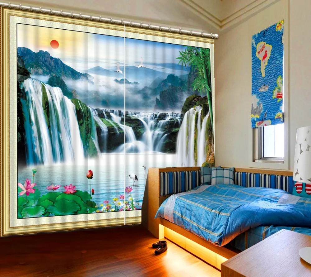 

waterfall curtains Blackout Luxury 3D Curtains set For Bed room Living room Office Hotel Home Wall Decorative Drape tapestry