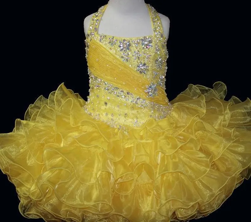 

Cupcakes Kids Baby Dress Mini Short Infant Toddler Wedding Ball Gown Crystal Flower Girl Dress Sequins Beading Pageant Dress