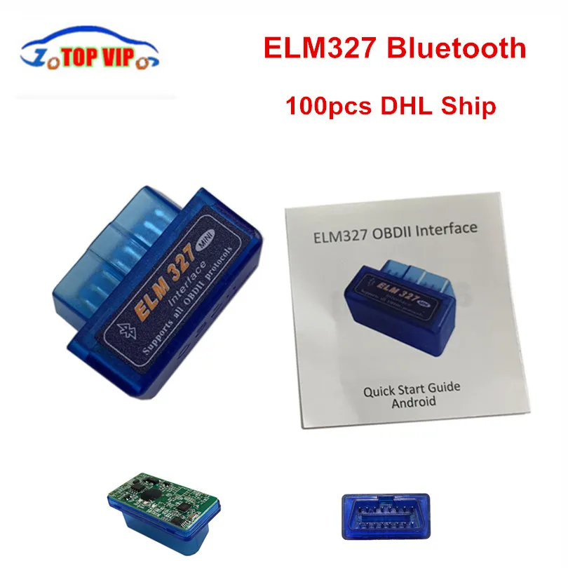 100 шт. OBD Мини ELM327 Bluetooth OBD2 V2.1 Авто диагностический сканер OBDII 2 автомобилей ELM 327