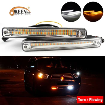 

OKEEN 2PCS Universal Sequential Turn Signal Lamp LED Daytime Running Light Flowing Yellow Angel Eyes DRL Tear Strip Car Styling