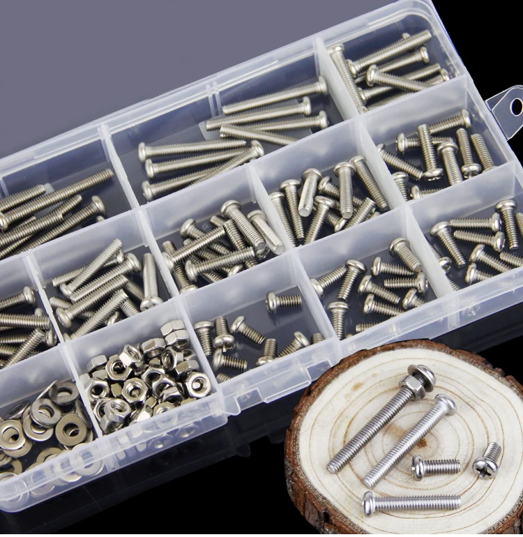 

295 pcs/lot M2 M3 304 Stainless Steel Phillips Round Screws Bolt Nut Washers Assortment Kit Hardware Fasteners Nut Bolt Sets