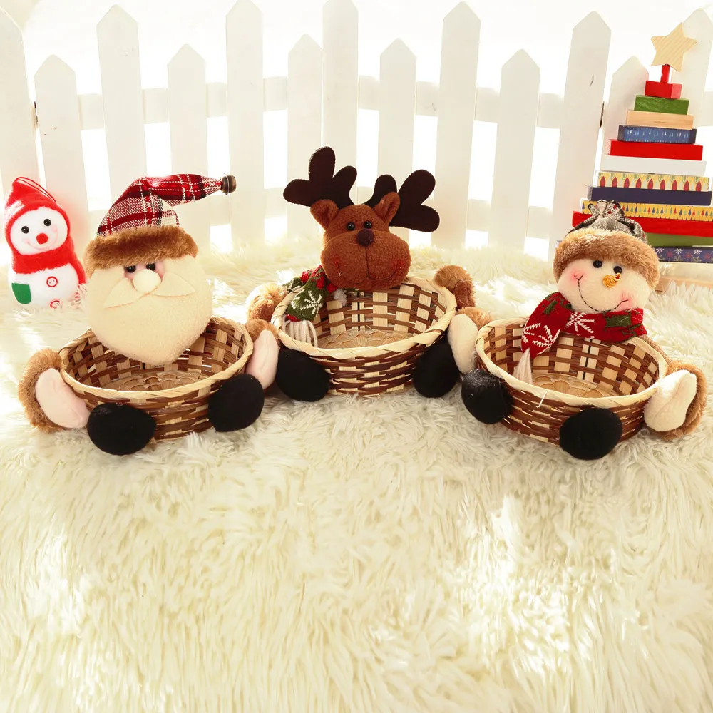 

Cute Christmas Candy Storage Bamboo Xmas Gift Holder Basket Home Desktop Decoration Santa Claus Storage Basket Gift Ornament @3