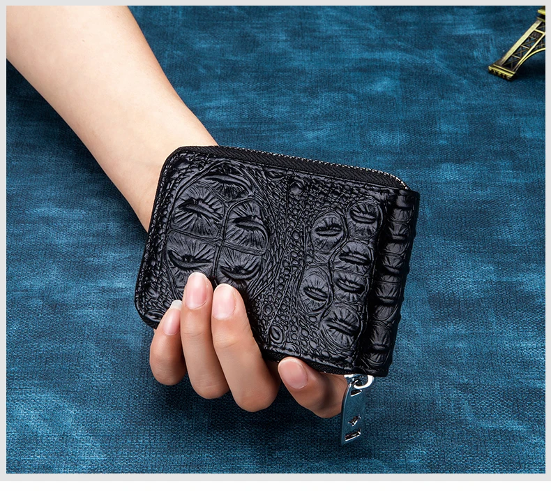 Lomelobo Split Leather Card Wallet Women & Men Alligator Coin Purse Credit ID Card Holder Female Male Lady Bank Cards Wallet Hot 2019 HCL7143 Details (06)