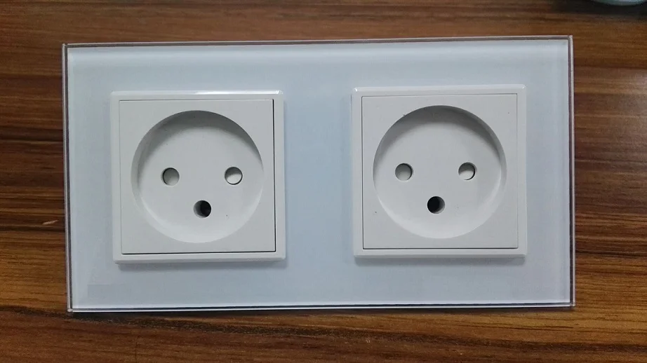 EU Standard Israel Power Socket, White Crystal Glass Panel, AC 100250V